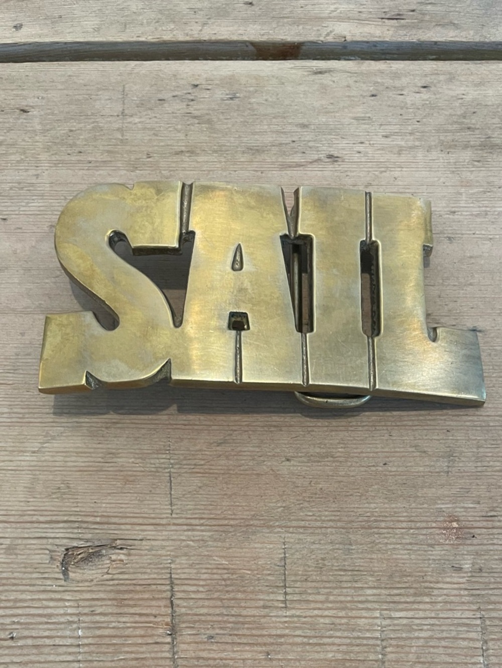 SAIL solid brass belt buckle vintage 1970s Preppy